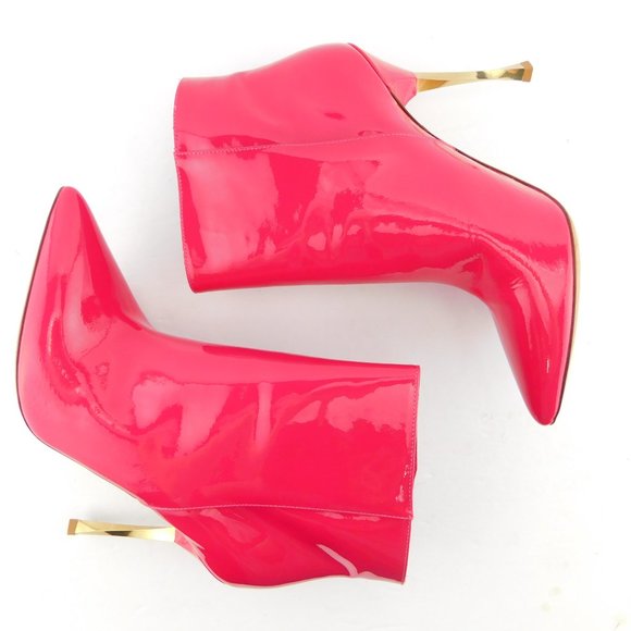 VALENTINO Dark Hot Pink Patent Metal Heel Booties 39 - Picture 6 of 11